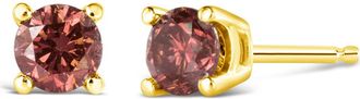House of Brilliance 14K Gold 3/4 Cttw Round Pink Diamond Solitaire Stud Earrings in Yellow at Nordstrom
