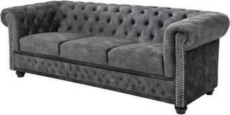 Global Interiors 3-Sitzer Sofa New Chesterfield mit Samtbezug - Grau