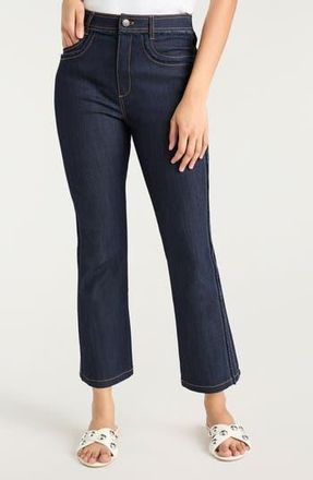 Cinq &agrave; Sept Sallie Fringe Trim Flare Crop Jeans in Indigo at Nordstrom Rack, Size 00