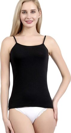 Power Flower Womens Basic Undershirt Camisole Slim Fit Vest Top with Premium Cotton - Italian Design Ultra Soft S-XXL (920-Black, S)