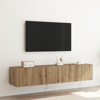 Berkfield Home TV Wall Cabinets with LED Lights 2 pcs Artisan Oak 80x35x31 cm in Brown | Size: 80 x 35 x 31 cm