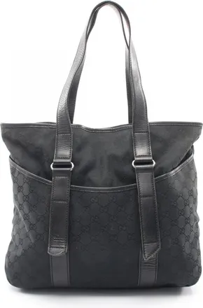 Gucci Black Canvas Leather Handbag Tote Bag (Pre-Owned)