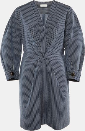 Sandro Navy Blue Striped Cotton Blend Plunge Neck Mini Dress