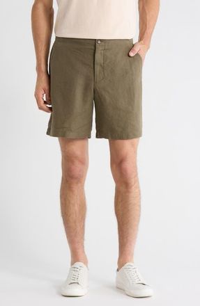 Nordstrom Flat Front Linen Chino Shorts in Olive Tundra at Nordstrom, Size Xx-Large