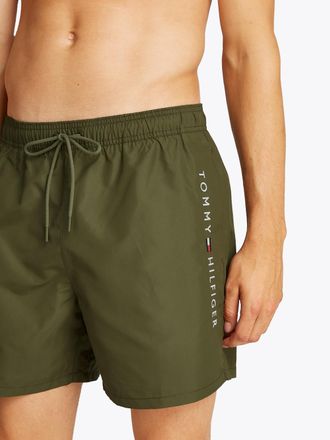 Tommy Hilfiger Badeshorts MEDIUM DRAWSTRING, Herren, Gr. S (48), N-Gr, gr&uuml;n (army gr&uuml;n), Polyester, TOMMY HILFIGER SWIMWEAR, unifarben, Badehosen Badeshorts, mit Log