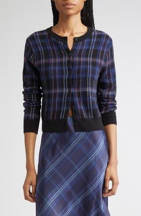 Vince Intarsia Plaid Wool & Cashmere Cardigan in Caspian Combo at Nordstrom Rack, Size Xx-Small