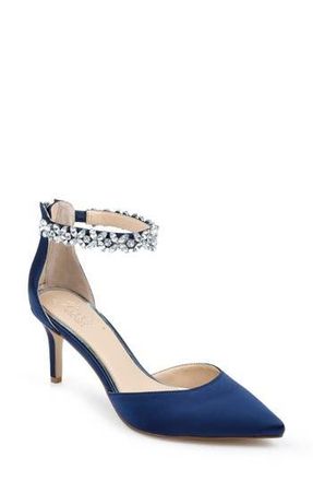 Badgley Mischka Raleigh Pointed Toe Ankle Strap Pump in Navy Satin at Nordstrom Rack, Size 7.5