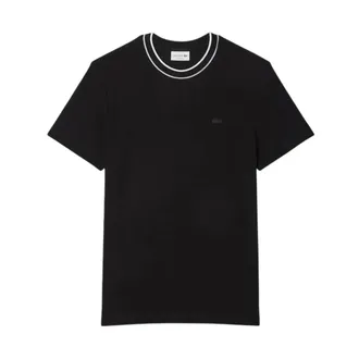 Lacoste Striped Ribbed Collar T-Shirt - male - Lacoste - T-Shirts - Black - L - Tops