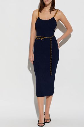 Michael Michael Kors Ribbed Spaghetti Strap Dress, Womens, Navy Blue
