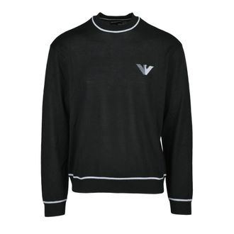 Emporio Armani Round-neck Knitwear, male, Black, Size: 2XL Maglioncino sottile