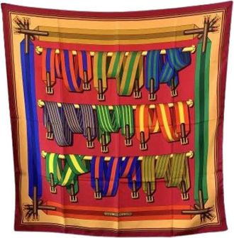 Herm&egrave;s Pre-owned Scarves, female, Multicolor, Size: ONE SIZE Pre-owned Les Sangles Carre 90 Scarf