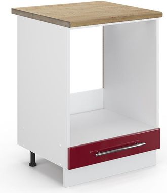 Vicco Armario Para Horno Empotrado Fame-line, Rojo Burdeos Alto Brillo, 60 Cm, Et Roble Vicco