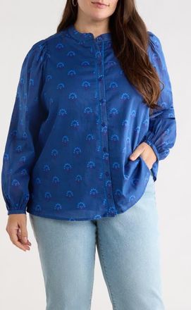 Sugarlips Briza Medallion Meddy Button-Up Shirt in Teal-Blue at Nordstrom, Size 1X