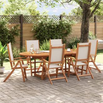 Berkfield Home 7 Piece Garden Dining Set Solid Wood Acacia & Textilene in Brown