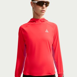 Nike Womens Nike ACG UV-Resistant Hooded Trail Running Mid-Layer Top in Red | IO9755-696