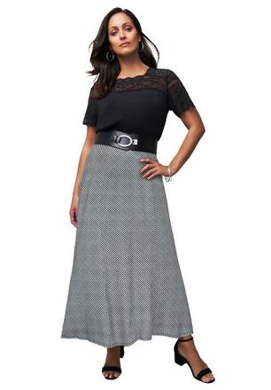 Jessica London Stretch Knit Maxi Skirt in Black Bias Plaid at Nordstrom, Size 12P