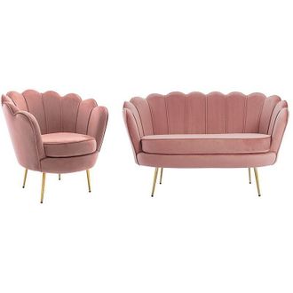 Vente-Unique Divano 2 posti e poltrona conchiglia in Velluto Rosa - DANDELION