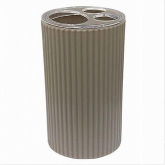 OEM Porte-brosse De Salle De Bain - C&eacute;ramique &Eacute;maill&eacute;e - 3 Orifices - 7 X 11 5 Cm - Beige Ray&eacute; - 1 Pi&egrave;ce