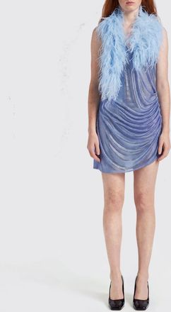 Giuseppe Di Morabito Draped Midi Evening Dress with Feathers and Rhinestones