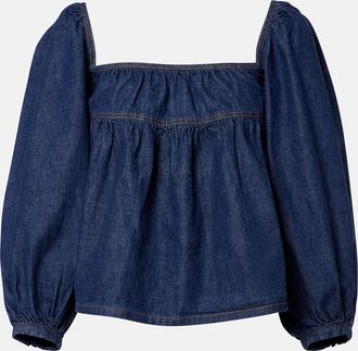 Saint Laurent Gathered denim blouse