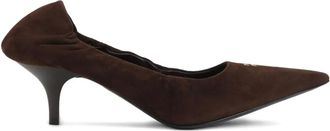 Miu Miu 55 mm Ruches pumps met kitten hak en puntige neus - Bruin