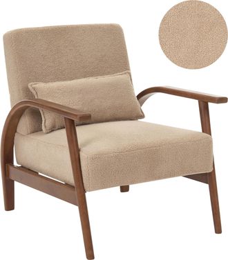 Beliani Sill&oacute;n Cl&aacute;sico Retro De Boucl&eacute; Con Reposabrazos Y Coj&iacute;n Patas De Madera De Caucho Beige Arena Skara