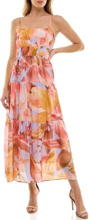 Socialite Abstract Floral Tiered Dress in Lavender/Coral at Nordstrom, Size X-Small