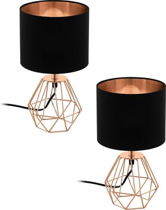 Loops 2 PACK Table Lamp Colour Copper Base Shade Black Copper Fabric Bulb E14 1x60W