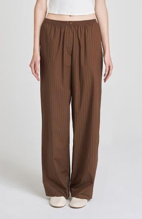Wayf Billie Stripe Pull-On Cotton Pants in Brown-Black Stripe at Nordstrom, Size X-Small