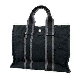 Herm&egrave;s Black Canvas Tote Bag (Pre-Owned)