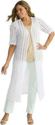Jessica London Scalloped Crochet Sweater Duster in White at Nordstrom, Size 12