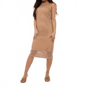 Esqualo Fancy Open Knit Lurex Dress In Praline