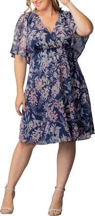Kiyonna Florence Flutter Sleeve Dress in Navy Wisteria Blooms at Nordstrom, Size 2X