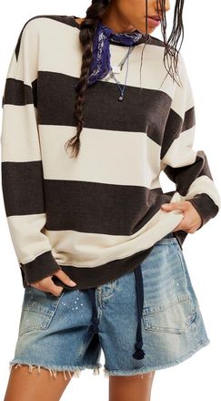 Free People Oversize Stripe Sweatshirt in Black Combo at Nordstrom, Size X-Large