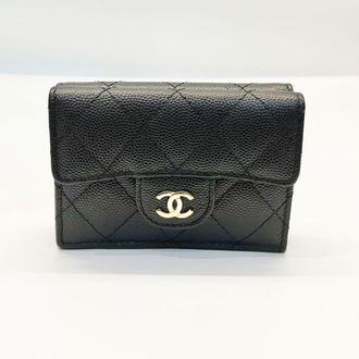 Chanel Black Grained Calfskin Wallet (Tri-Fold) (Pre-Owned)