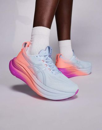 Asics Gel-Nimbus 28 Sunny Sizzle - Sneakers da corsa blu celeste e pesca