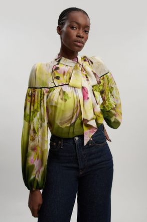 Karen Millen Womens Viscose Floral Print Woven Tie Neck Blouse - Size 10 UK