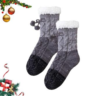 Generic Knitted Ultra-thick Slipper Home Socks,Tri-color Knit Slipper Socks Women, Womens Fluffy for Indoor, Lounge Wear ( c)
