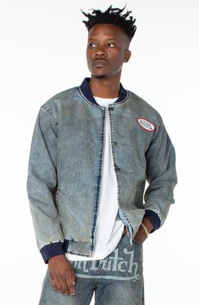 Von Dutch Bones Denim Bomber Jacket in Hazestone at Nordstrom, Size X-Large