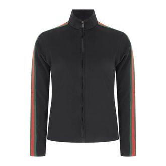 Gucci Viscose Jersey Zip Jacket met Web - Heren - Sweatshirts & Hoodies - Zwart - Maat: S Viscose