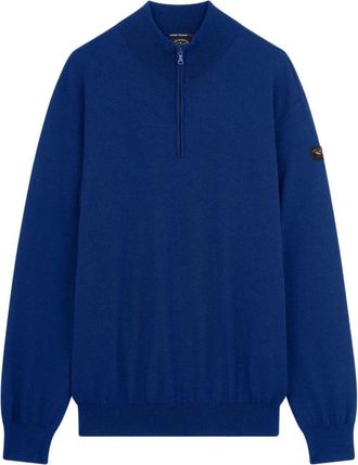 Paul & Shark Stijlvolle Trui met Haai-Pull - Heren - Coltruien - Blauw - 2XL - Wol - Truien & Vesten