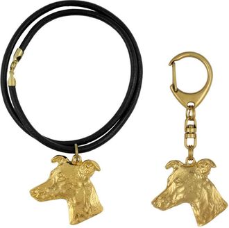 OEM Whippet, Galgo Ingl&eacute;s - Llavero Y Collar Con Perro En Caja, Producto Ba&ntilde;ado En Oro De Alta Calidad, Marca Art-dog