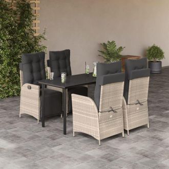 vidaXL Set Comedor De Jard&iacute;n 5 Pzas Cojines Rat&aacute;n Sint&eacute;tico Gris Claro Vidaxl