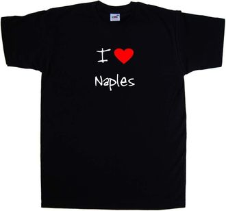 Tee Tree Designs I Love Heart Naples Black T-Shirt (White Print)-Medium