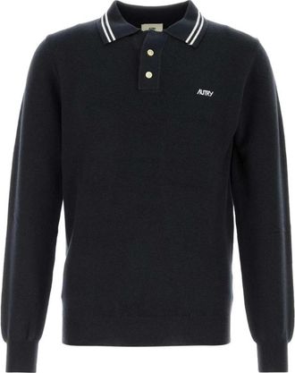 Autry Gebreid poloshirt met gestreepte kraag - Heren - Polos - Zwart - L - Tops