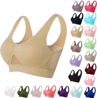 Generic Womens Sports Bras Plain Hollow Out Wide Shoulder Straps Elastic Wireless Removable Pads Support Running Gym Yoga High Impact Anti-Sagging Breasts for