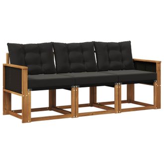 vidaXL Conjunto De Sof&aacute;s De Exterior Con Coj&iacute;n 3 Pcs Natural Y Negro Vidaxl