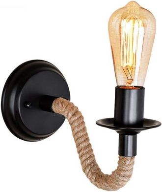 OEM Negro - Metal, Cuerda De C&aacute;&ntilde;amo - Casquillo E27 (bombilla No Incluida) - Estilo Retro - 26 X 16 X 13 Cm - Ideal Para Balc&oacute;n O Dormitorio