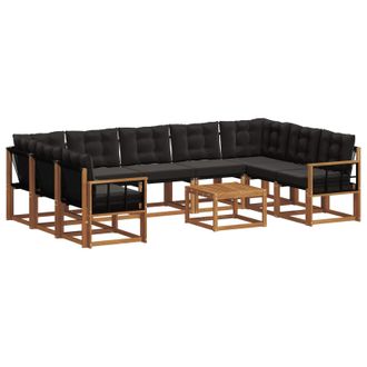 vidaXL Conjunto De Sof&aacute;s De Exterior Con Coj&iacute;n 10 Pcs Natural Y Negro Vidaxl