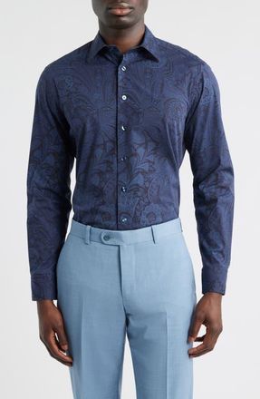 Etro Roma Stretch Cotton Dress Shirt in Stampa F.do Blue at Nordstrom, Size 43 - R